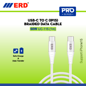 ERD PRO Series USB-C TO C (IP15) USB Braided DATA Cable 60 W UC-115 (1m)