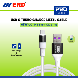 ERD PRO Series USB-C TURBO Charge METAL Cable 67 W UC-144 5mm OD (1m) Smart chipset