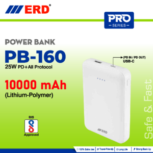 ERD PRO Series 1000 MAH LITHIUM POLYMER 25 W PD+ALL PROTOCOL POWER BANK PB-160 BIS APPROVED
